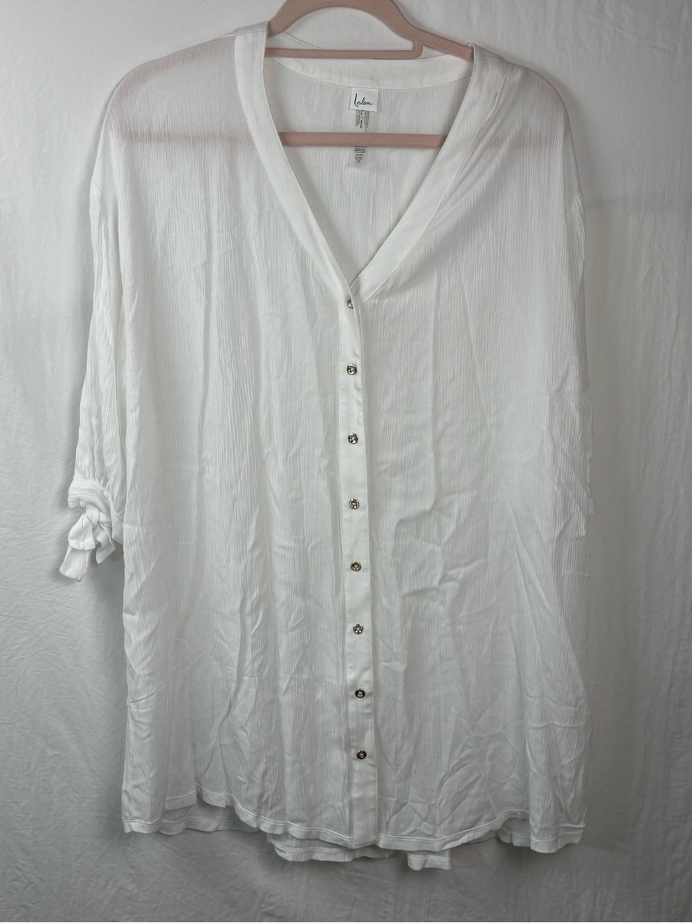 NWT Leilani women’s beach 🏖️ swim coverup White Button-Front V-Neck Tunic Top